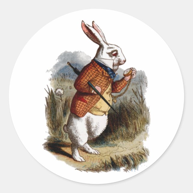 Alice in Wonderland White Rabbit Personalise Classic Round Sticker (Front)