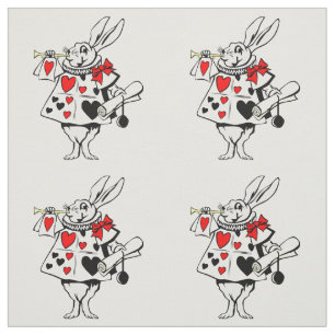 Alice in Wonderland White Rabbit Red Black Hearts Fabric