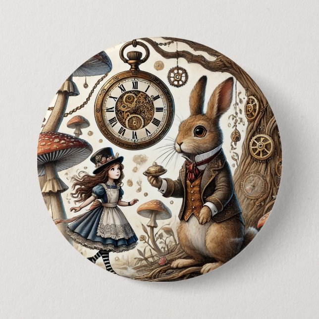 Alice in Wonderland White Rabbit tea Art 7.5 Cm Round Badge (Front)