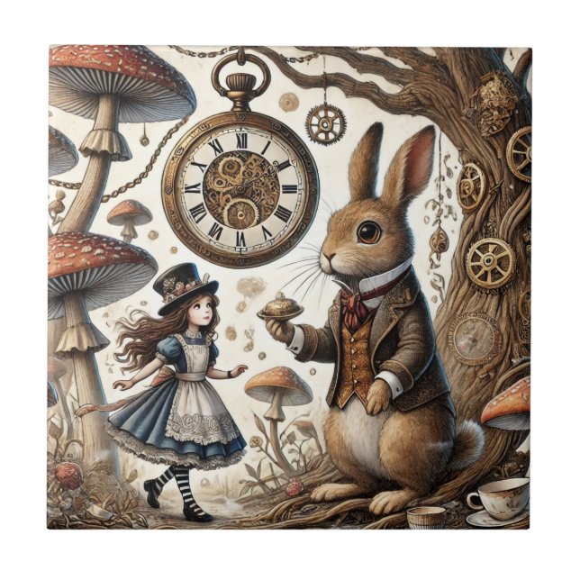 Alice in Wonderland White Rabbit tea Art Ceramic Tile (Front)