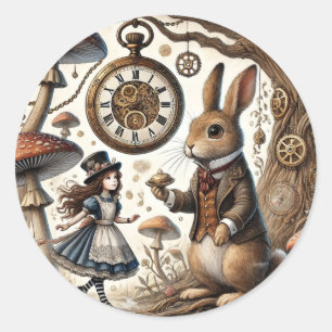 Alice in Wonderland White Rabbit tea Art Classic Round Sticker