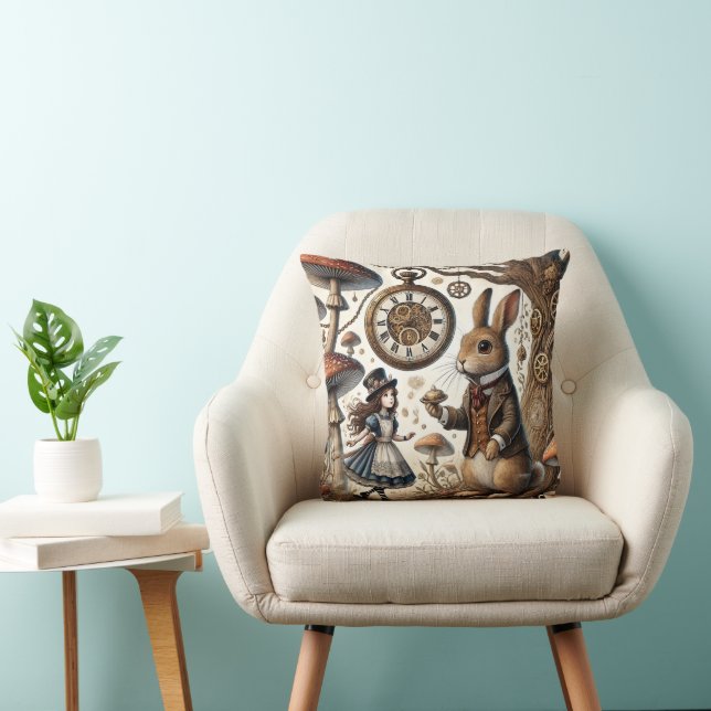 Alice in Wonderland White Rabbit tea Art Cushion (Chair)