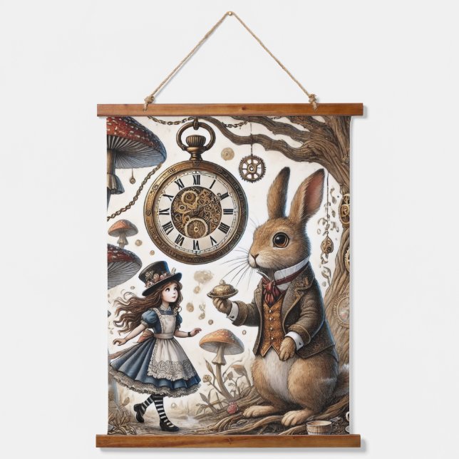 Alice in Wonderland White Rabbit tea Art Hanging Tapestry (Front)
