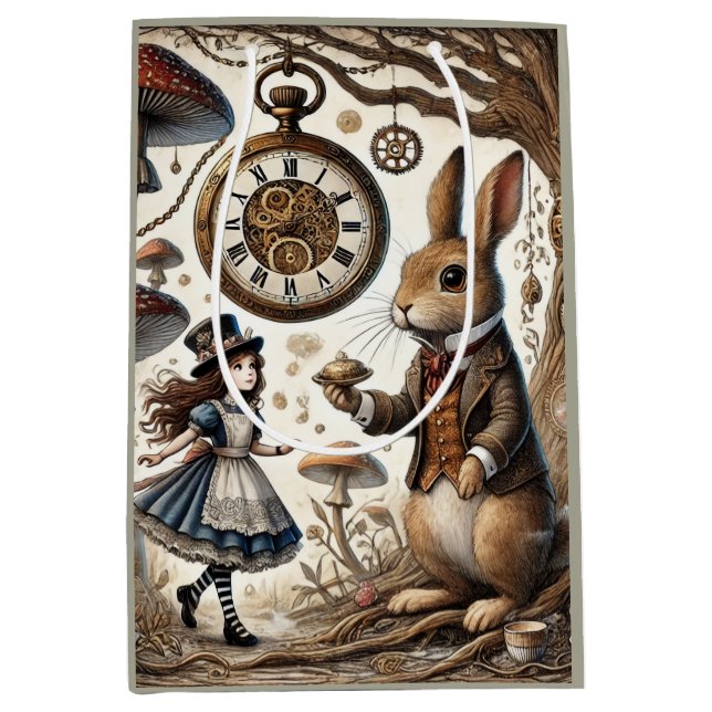 Alice in Wonderland White Rabbit tea Art Medium Gift Bag (Front)