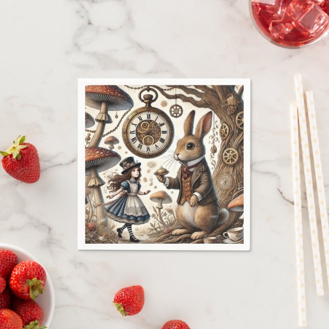 Alice in Wonderland White Rabbit tea Art Napkin (Insitu)