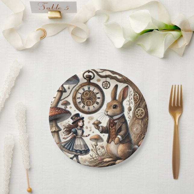Alice in Wonderland White Rabbit tea Art Paper Plate (Wedding)