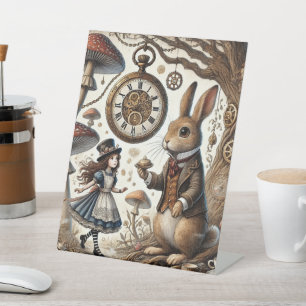 Alice in Wonderland White Rabbit tea Art Pedestal Sign