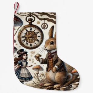 Alice in Wonderland White Rabbit tea Art Small Christmas Stocking