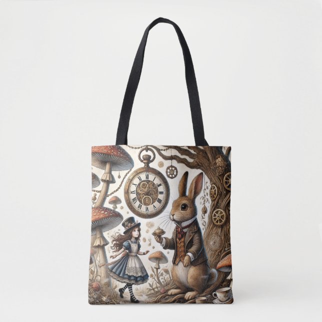Alice in Wonderland White Rabbit tea Art Tote Bag (Front)