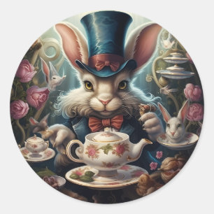 Alice in Wonderland White Rabbit Tea party Classic Round Sticker