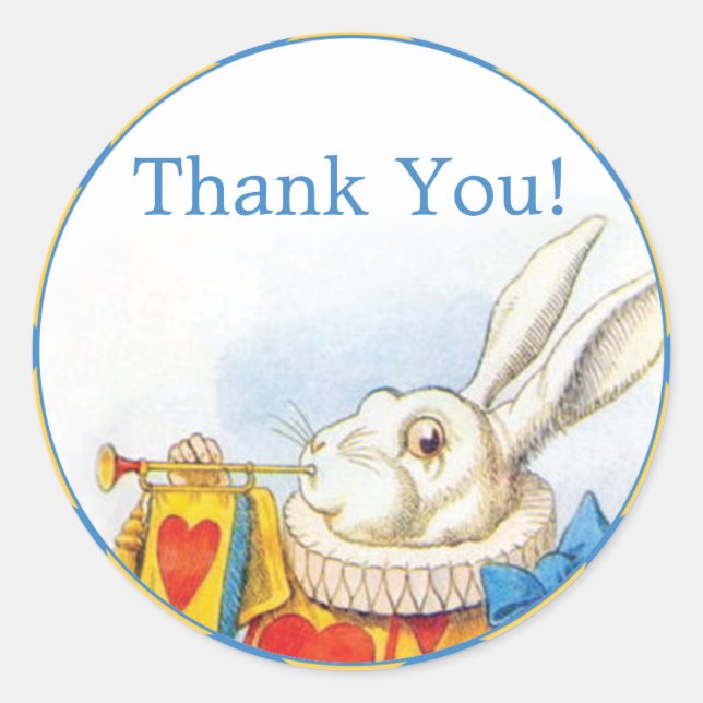 Alice in Wonderland White Rabbit Thank You Favour Classic Round Sticker (Front)