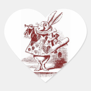 Alice in Wonderland White Rabbit with trumpet Heart Sticker