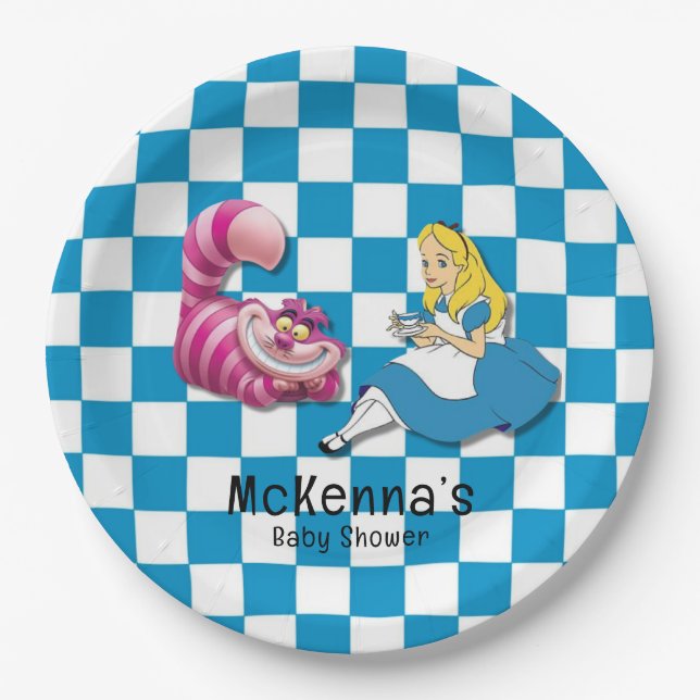 Alice in Wonderland With Cheshire Cat Baby Shower Paper Plate (Front)