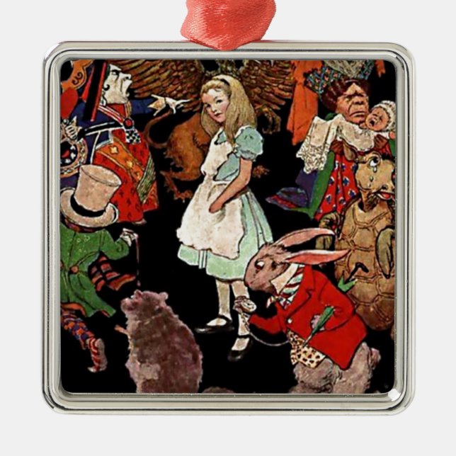 Alice in Wonderland with Friends Illustration Metal Ornament (Front)