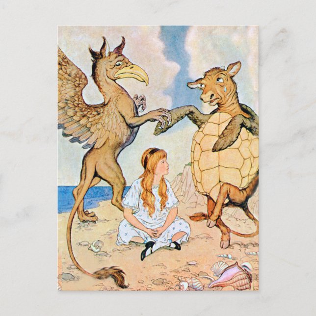 Alice Listens to the Griffin and the Mock Turtle Postcard (Front)