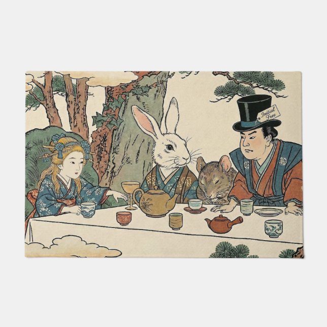 Alice Lost in Japan | Ukiyo-e Mad Tea Party Doormat (Front)