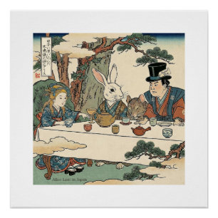 Alice Lost in Japan Ukiyo-e Mad Tea Party Poster