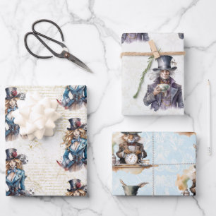 Alice, Mad Hatter and White Rabbit Wrapping Paper Sheet