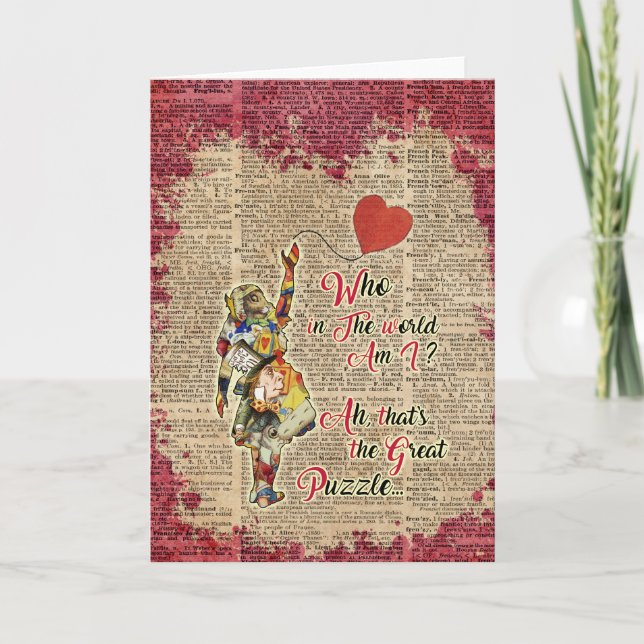 Alice,Mad Hatter &Rabbit Vintage Collage Quote Card (Front)