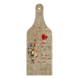 Alice,Mad Hatter &Rabbit Vintage Collage Quote Cutting Board