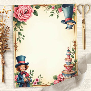 Alice Mad Hatter Tea Teacups Scrapbook Paper