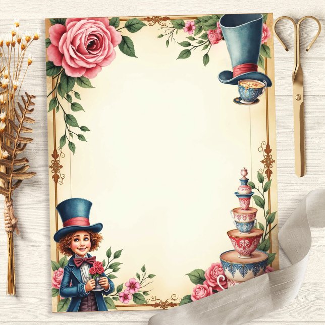Alice Mad Hatter Tea Teacups Scrapbook Paper (Creator Uploaded)