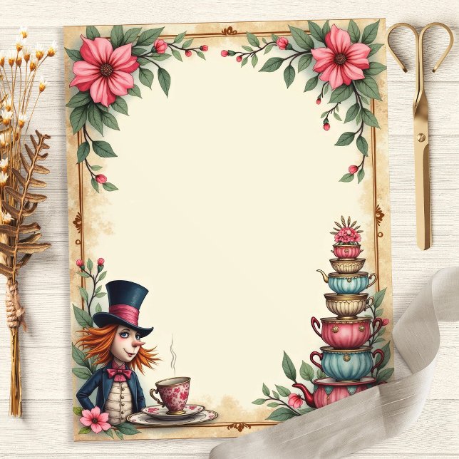 Alice Mad Hatter Teacup Stack Scrapbook Paper (Creator Uploaded)