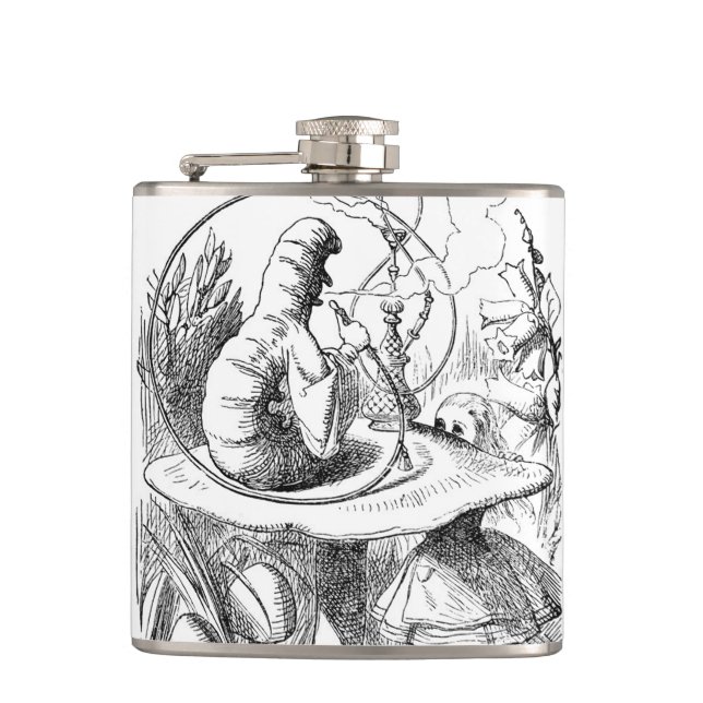 Alice Meets the Caterpillar - Alice in Wonderland Hip Flask (Front)