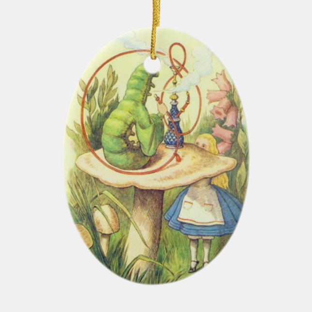 Alice Meets the Caterpillar Ceramic Tree Decoration (Front)