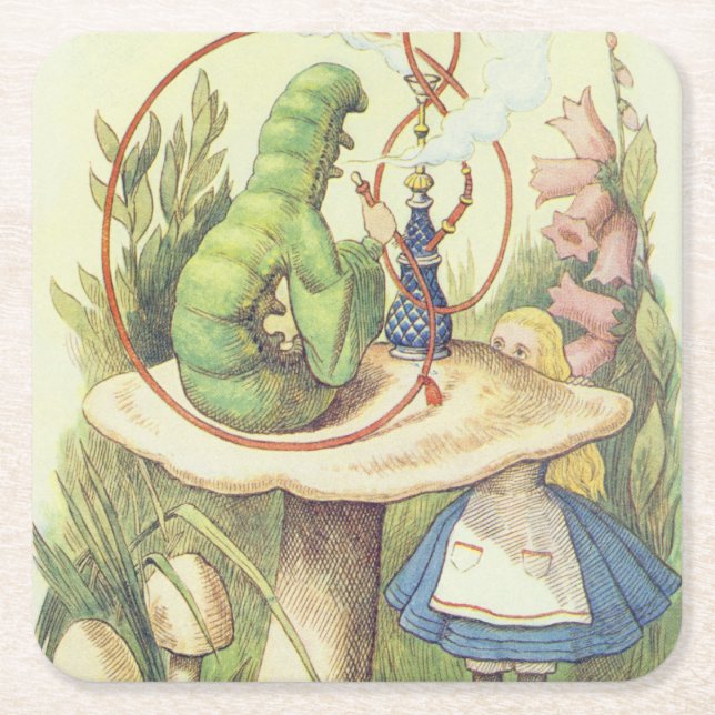 Alice Meets the Caterpillar Square Paper Coaster (Front)