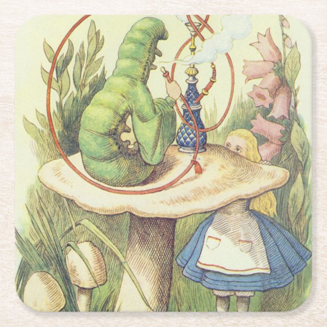 Alice Meets the Caterpillar Square Paper Coaster (Front)