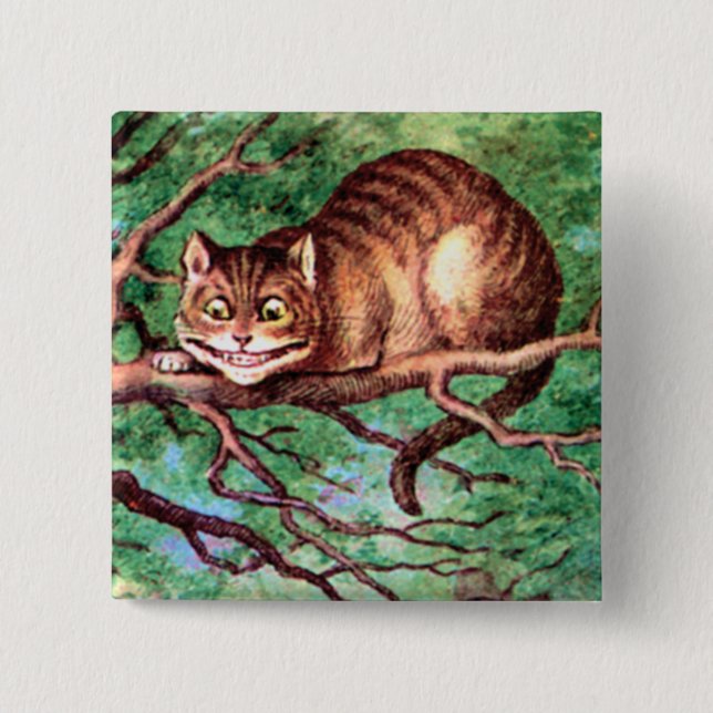 Alice Meets The Cheshire Cat in Wonderland 15 Cm Square Badge (Front)