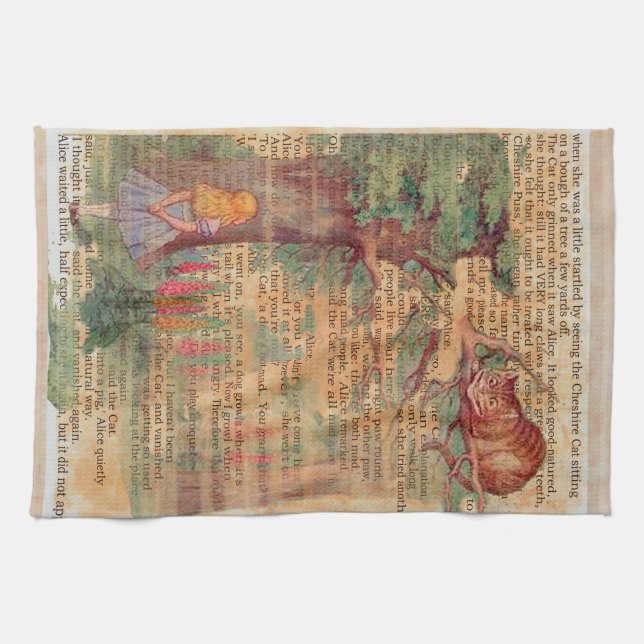 Alice meets the Cheshire .cat Tea Towel (Horizontal)