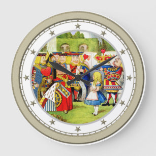 Alice Meets The Queen of Hearts in Wonderland Large Clock