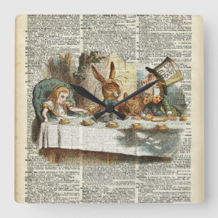 Alice Morning Tea time Square Wall Clock