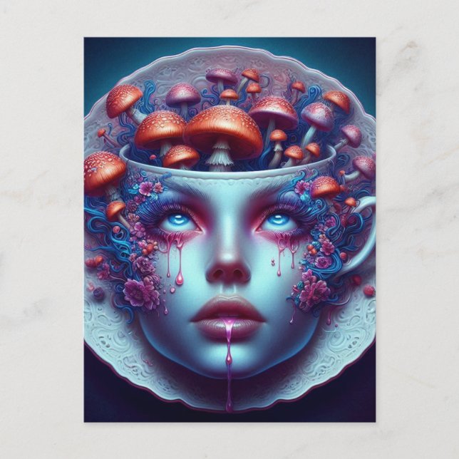 Alice Mushrooms Teacup Postcard (Front)