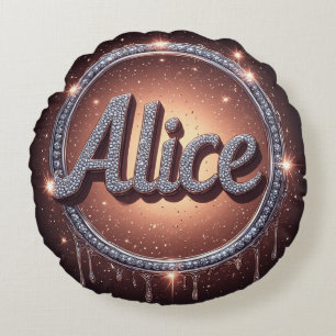 Alice Name Diamond Logo Badge in Sparkling Jewelle Round Cushion