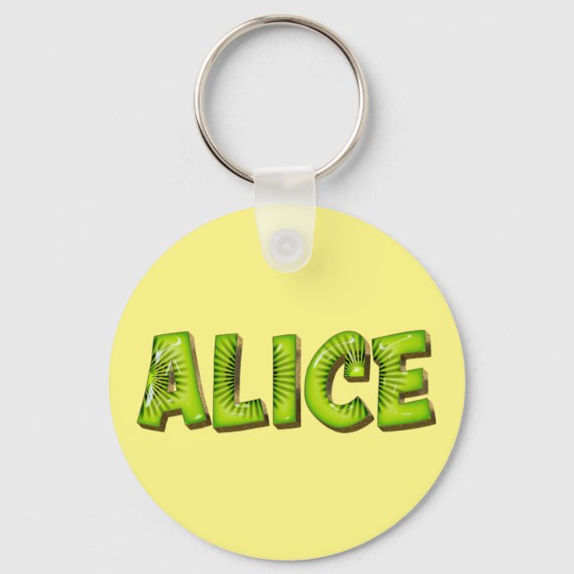 Alice Name Kiwi Design Key Fans Ring (Front)