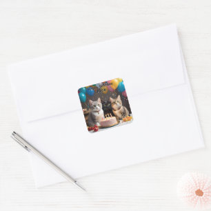 Alice Name With Birthday Party Cats, Square Sticker