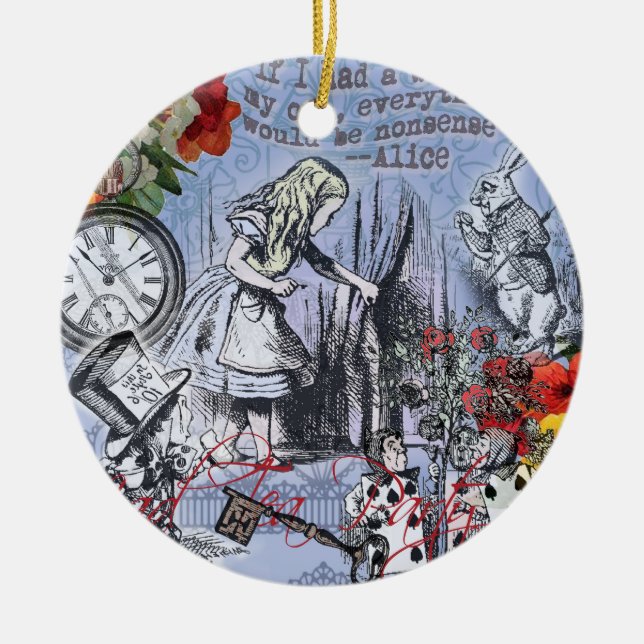 Alice nonsense curtain wonderland - Blue Ceramic Ornament (Front)