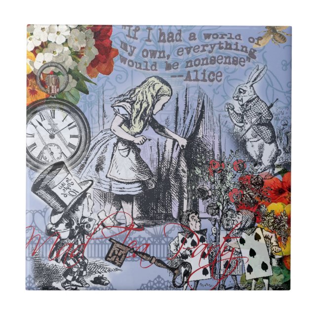 Alice nonsense curtain wonderland - Blue Ceramic Tile (Front)