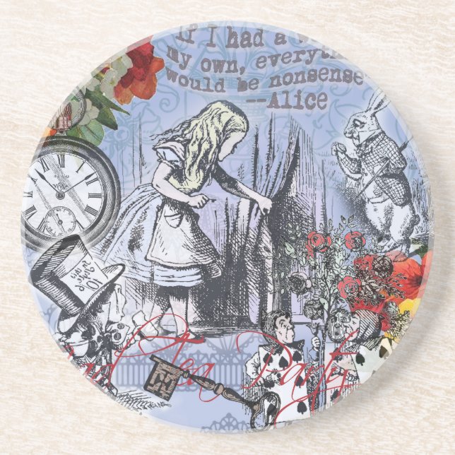 Alice nonsense curtain wonderland - Blue Coaster (Front)