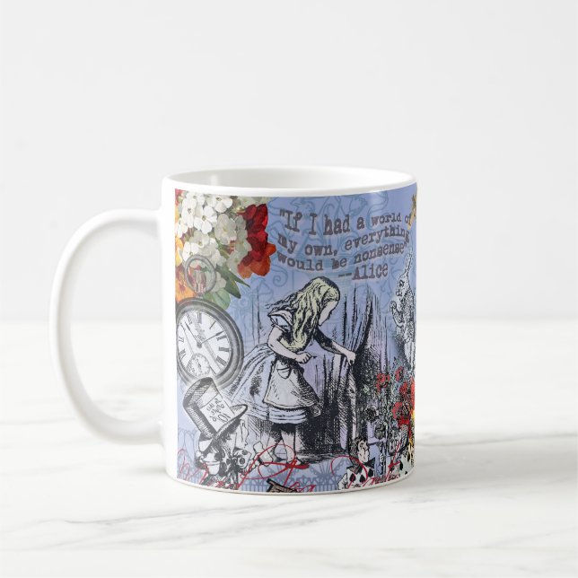 Alice nonsense curtain wonderland - Blue Coffee Mug (Left)