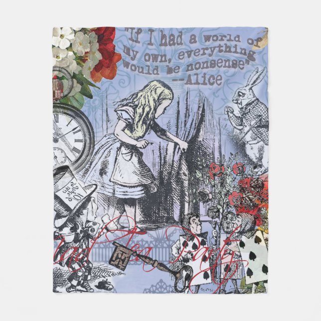 Alice nonsense curtain wonderland - Blue Fleece Blanket (Front)