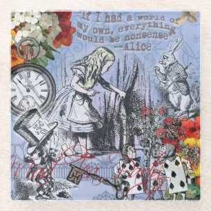 Alice nonsense curtain wonderland - Blue Glass Coaster