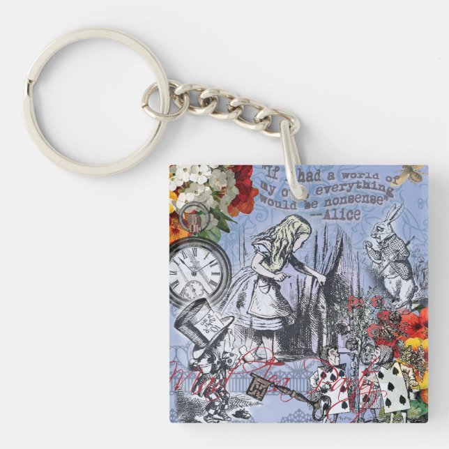 Alice nonsense curtain wonderland - Blue Key Ring (Front)