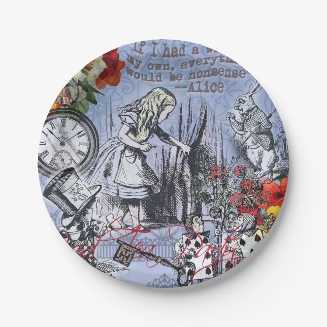 Alice nonsense curtain wonderland - Blue Paper Plate (Front)