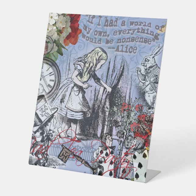 Alice nonsense curtain wonderland - Blue Pedestal Sign (Front)