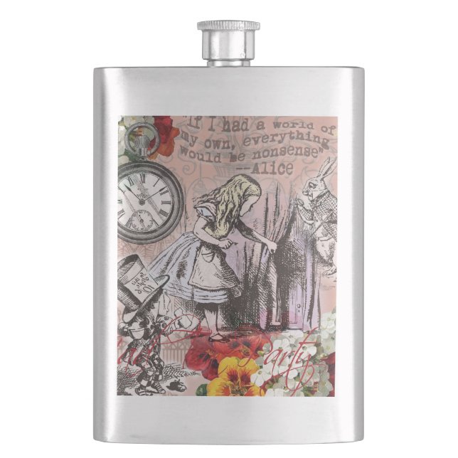 Alice nonsense curtain wonderland hip flask (Front)