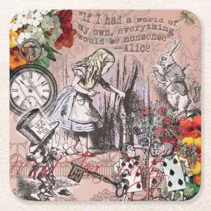 Alice nonsense curtain wonderland square paper coaster